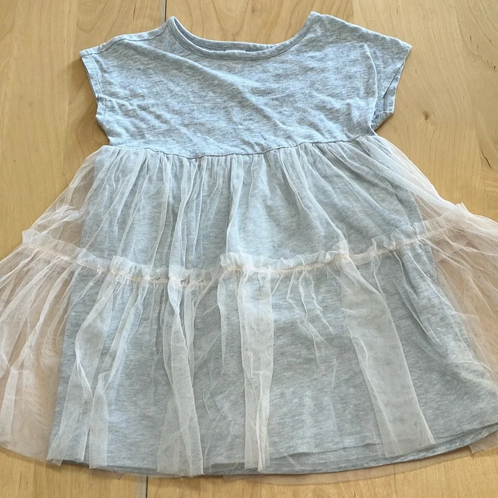 Open Edit Grey T-shirt‎ and Pink mesh ruffle skirt dress (size 4) like new
